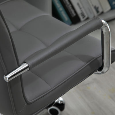 Vinsetto PU Leather Home Office Desk Chair, Computer Chair with Mid Back, Arm, Swivel Wheels, Adjustable Height, Grey 