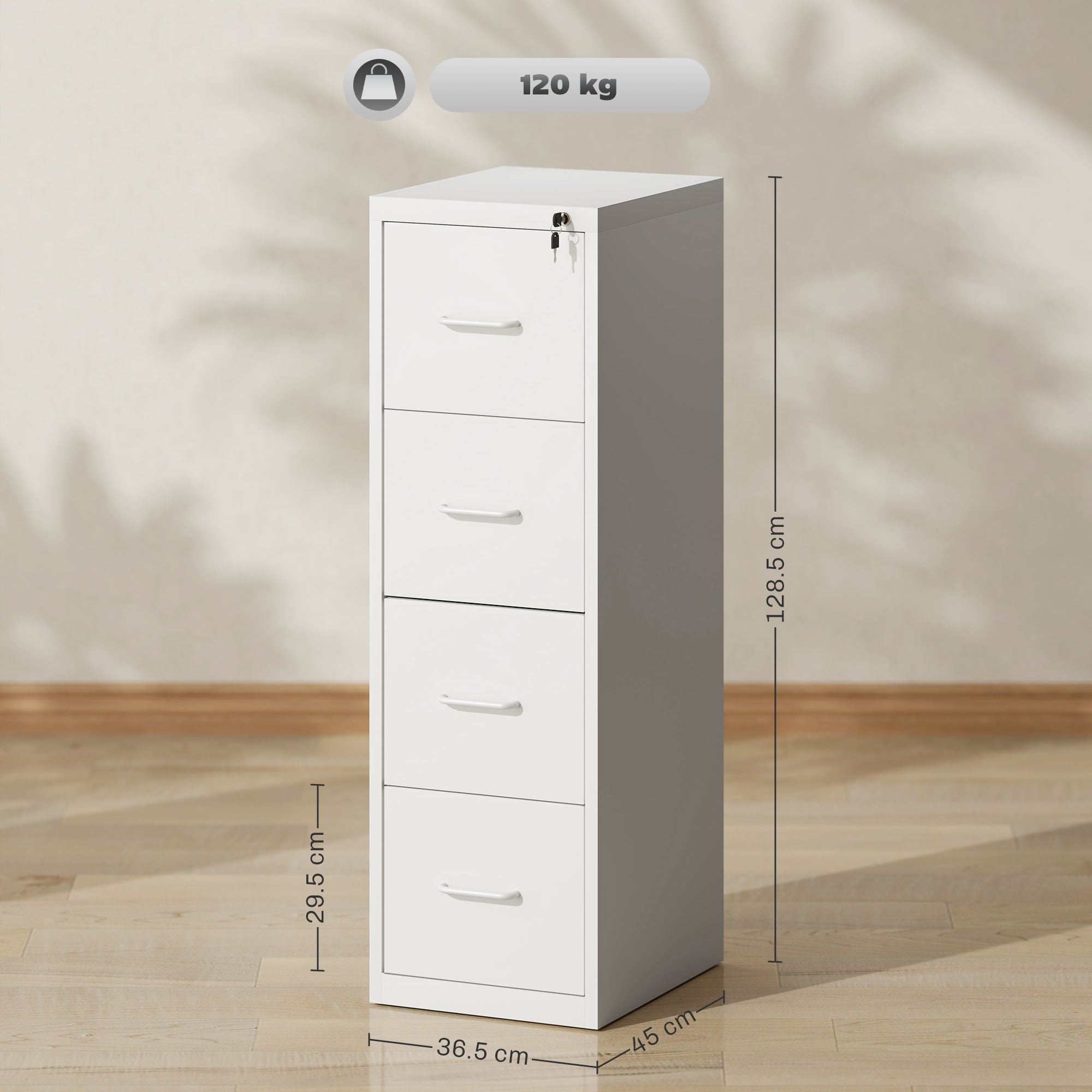 HOMCOM Four-Drawer Modern Steel Filing Cabinet - White 