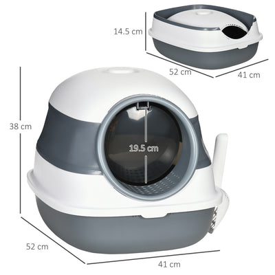 PawHut Foldable Cat Litter Tray with Lid, Deodorant, Scoop, White 