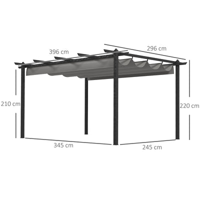 Outsunny 4 x 3(m) Aluminium Pergola with Retractable Roof, Garden Gazebo Canopy Shelter for Outdoor, Patio, Grey 