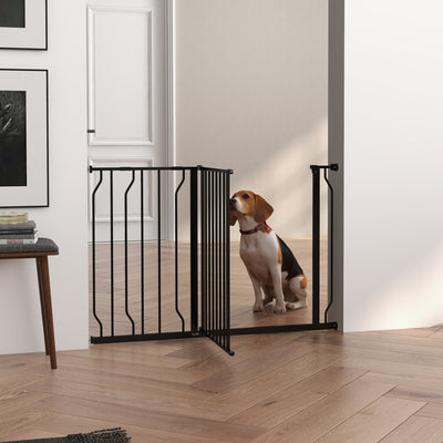 PawHut Wide Dog Safety Gate, with Door Pressure, for Doorways, Hallways, Staircases - Black 