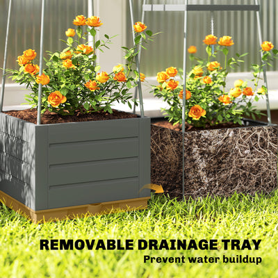 Outsunny 2 Pack Raised Garden Bed with Trellis, Plastic Outdoor Planter Box with Removable Drainage Tray 