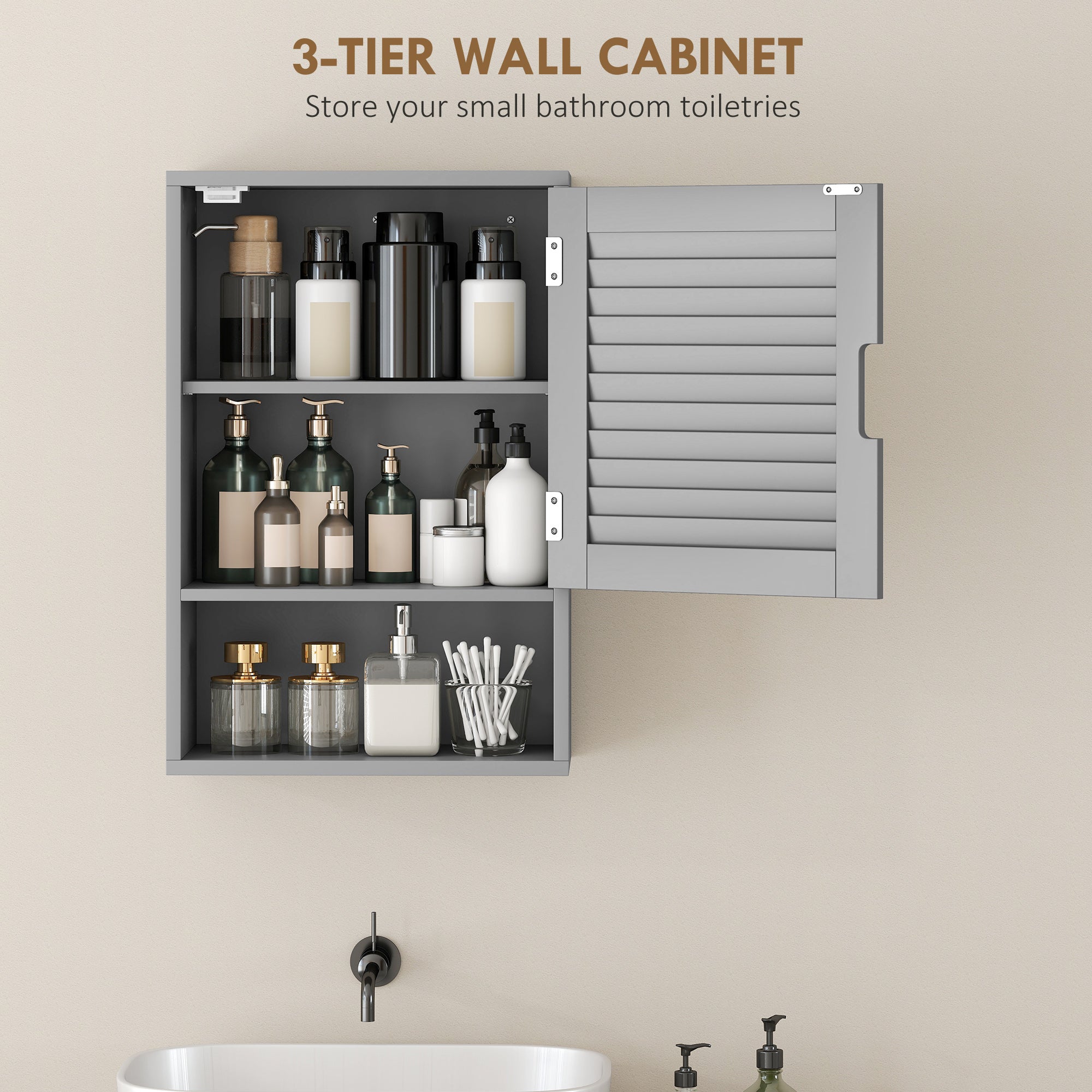 HOMCOM Bathroom Cabinet, Wall Mounted Storage Cabinet with Adjustable Shelves, 40 x 20 x 60 cm, Grey 