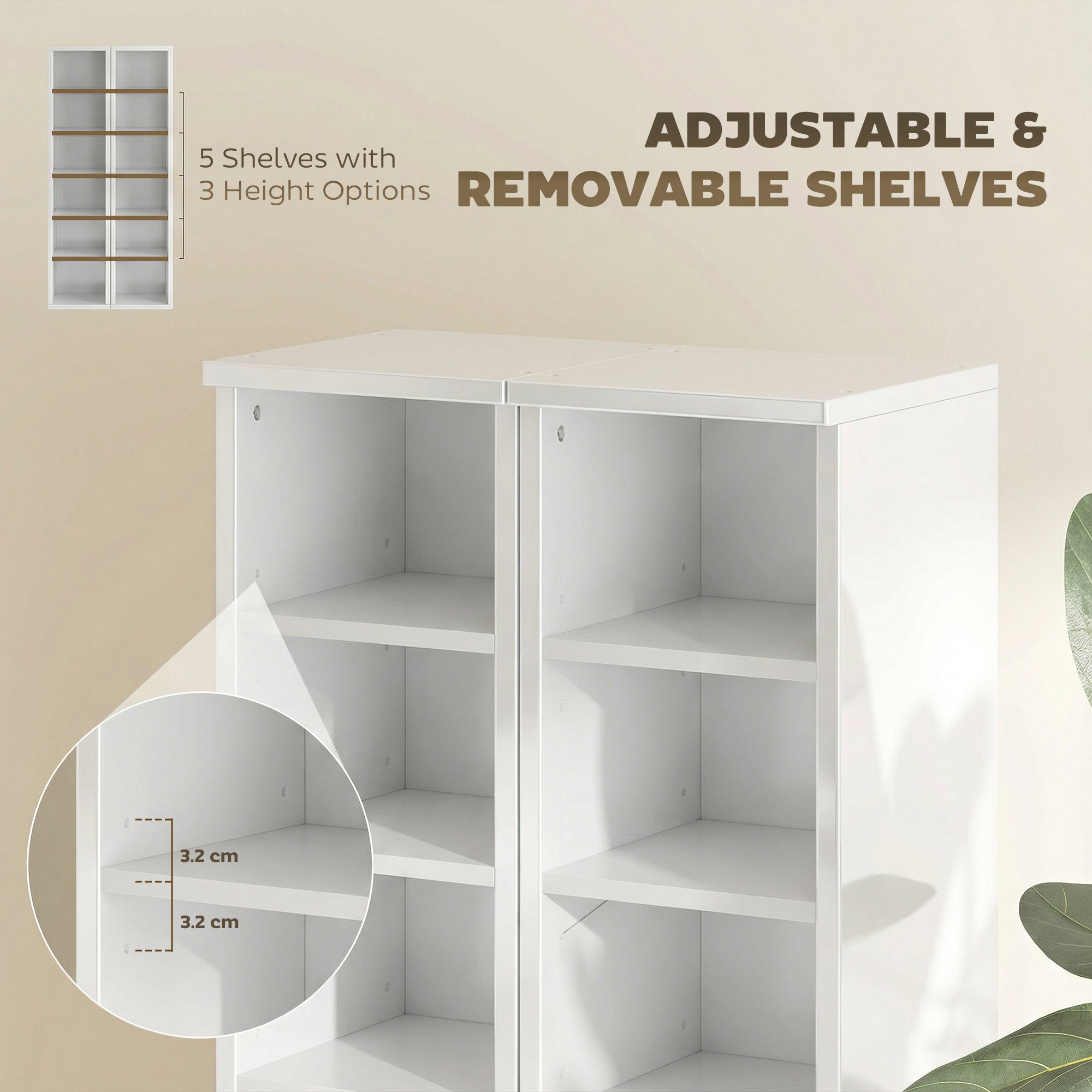 HOMCOM Set of 2 CD Media Display Shelf Unit Tower Rack with Adjustable Shelves, High Gloss White 