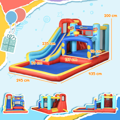 Outsunny 4 in 1 Bouncy Castle, with Slide, Pool, Trampoline, Climbing Wall, Blower - Multicoloured 