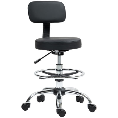 HOMCOM Drafting Chair, Office Chair with Backrest and Adjustable Footrest, Height Adjustable Stool, Leather Padded Rolling Task Chair for Home Office, Black 