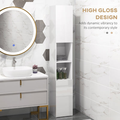 kleankin Freestanding Bathroom Cabinet, High Gloss Storage Cabinet with Doors and Adjustable Shelves, 30 x 30 x 181.5 cm, White 