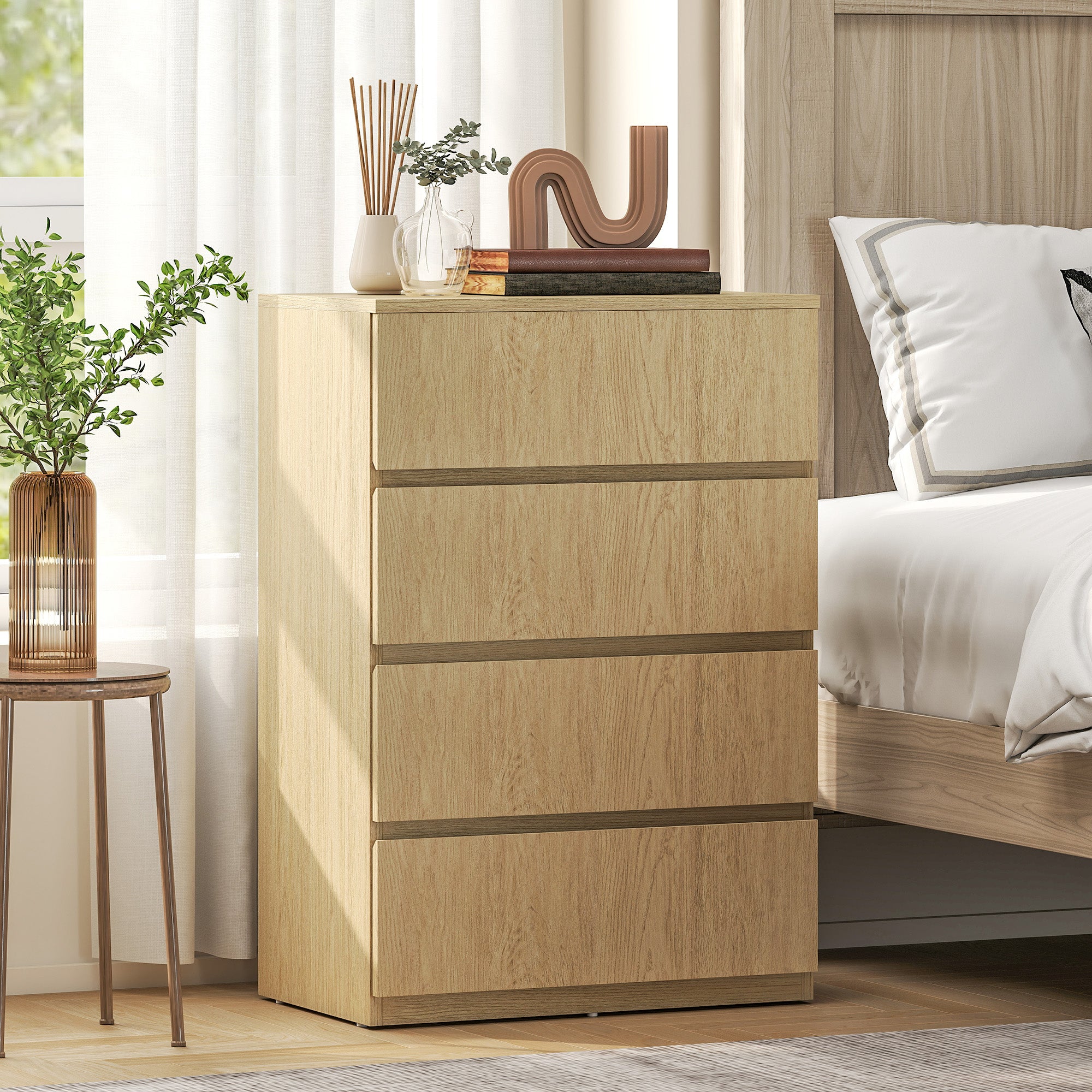 HOMCOM Chest of Drawers, 4-Drawer Storage Cabinets, Modern Dresser, Storage Drawer Unit for Bedroom 