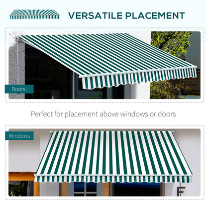 Outsunny Manual Retractable Awning, size (3.5m x2.5m)-Dark Green/White Stripes 