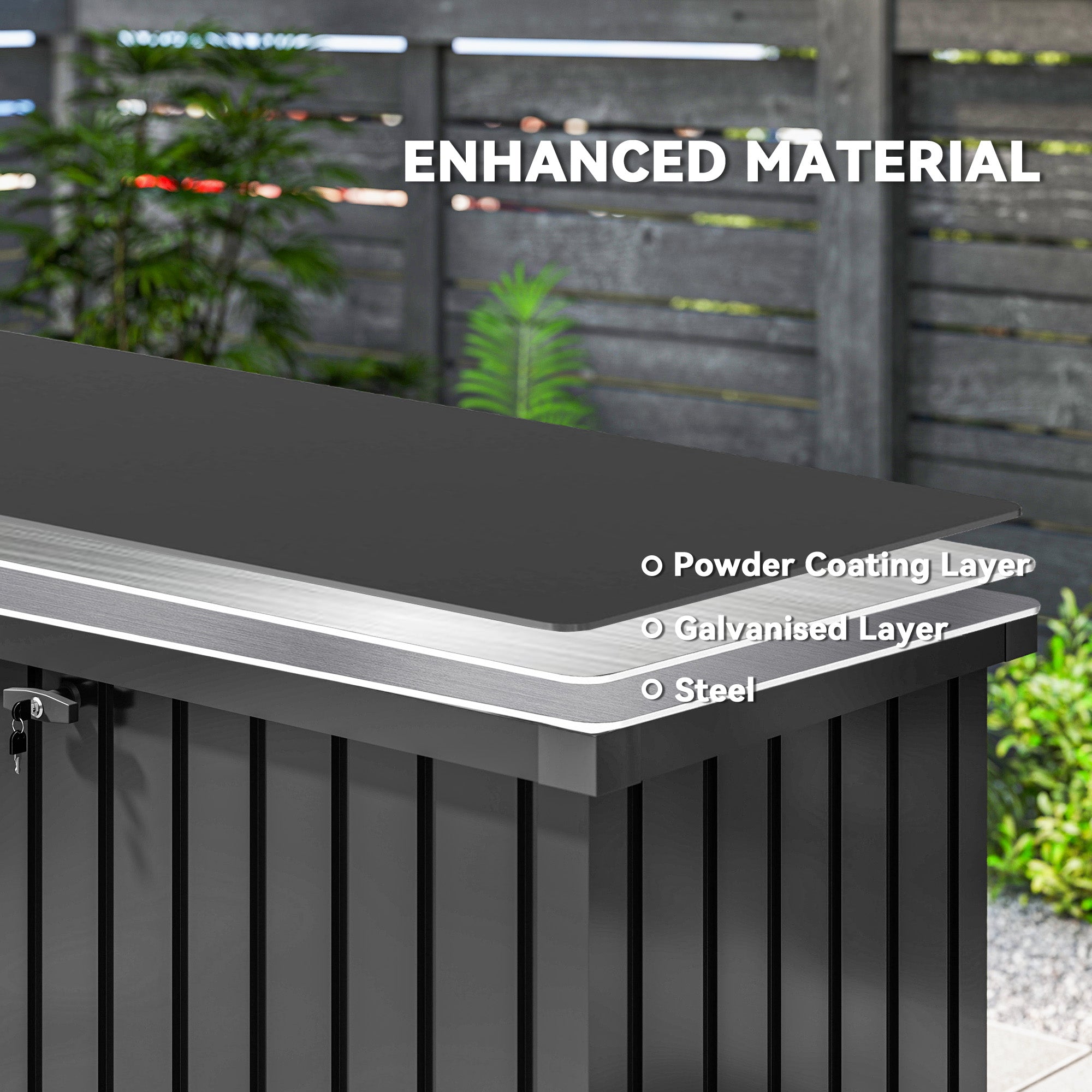 Outsunny 400L Galvanised Steel Garden Storage Box, Black 
