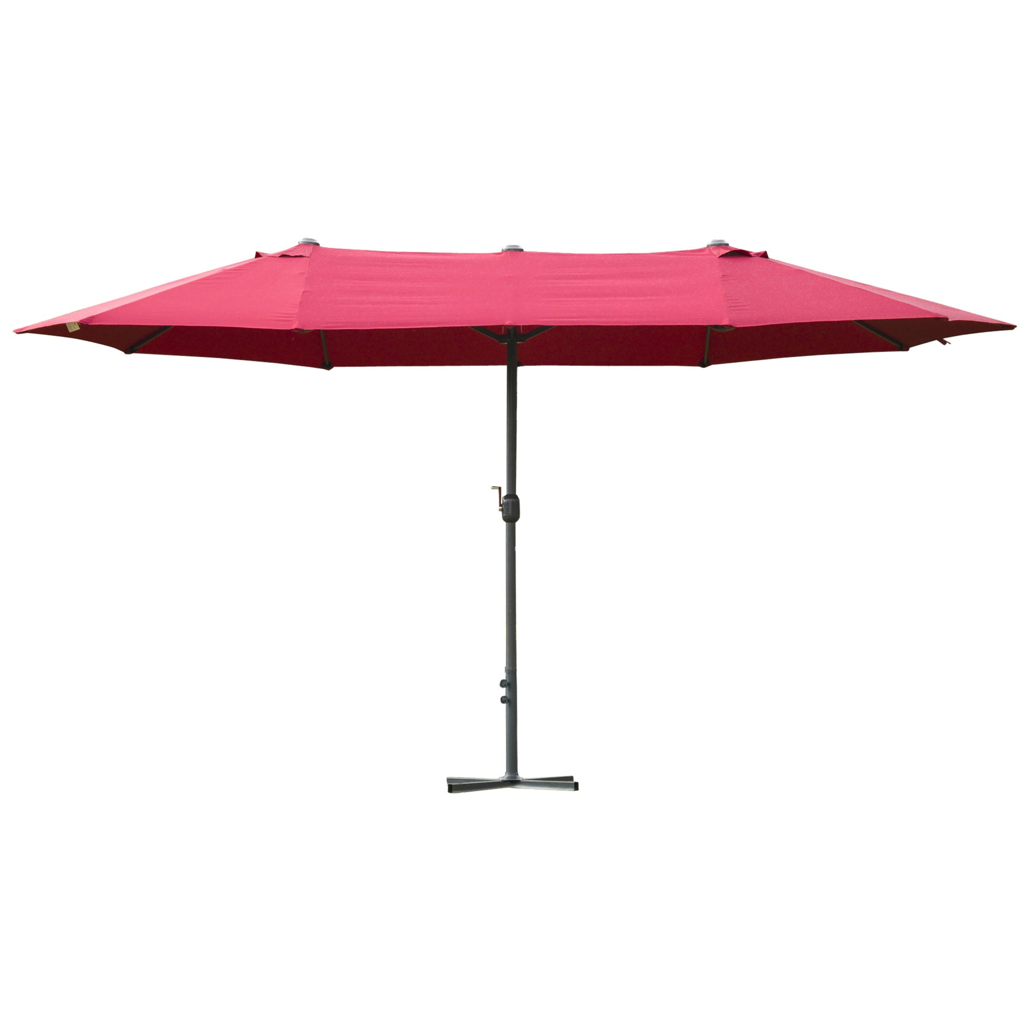 Outsunny 4.6M Sun Umbrella Canopy Double-sided Crank Sun Shade w/ Cross Base Wine Red 