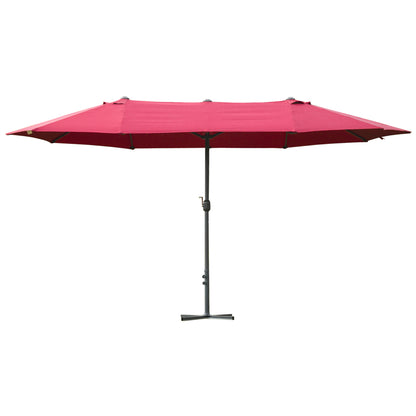 Outsunny 4.6M Sun Umbrella Canopy Double-sided Crank Sun Shade w/ Cross Base Wine Red 