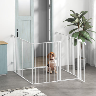 PawHut 6 Panels Foldable Dog Playpen, Puppy Pen Crate with Door - White 