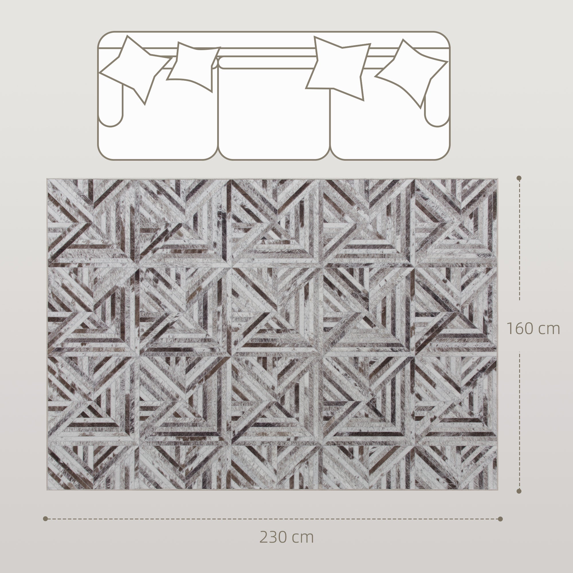 HOMCOM Modern Area Rug, Triangle Pattern Non-Slip Washable Rug, Chenille Floor Carpet for Living Room, Bedroom, Dining Room, Home Office, 230 x 160 cm, Brown