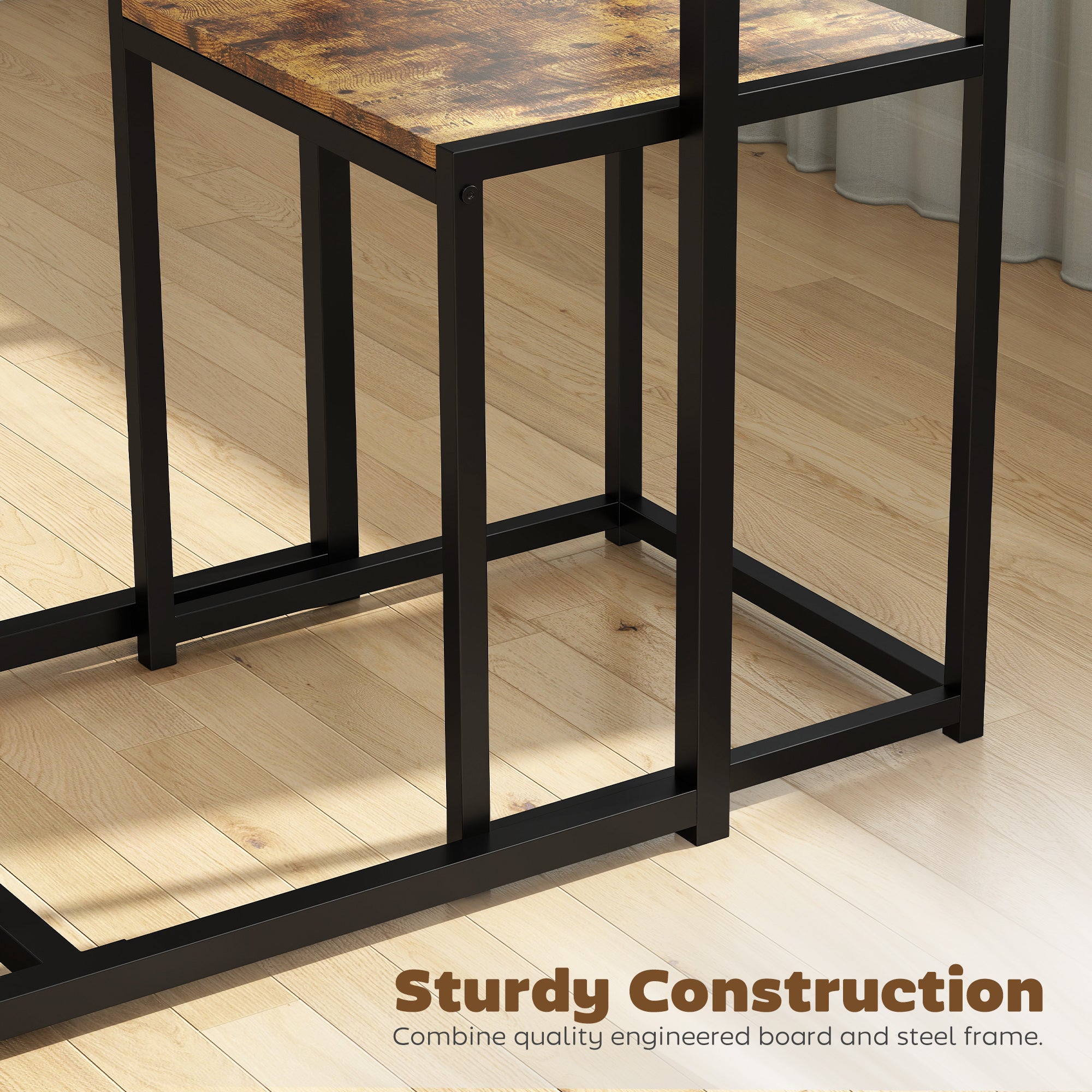 HOMCOM 3 Piece Table Stool Set - Rustic Brown 