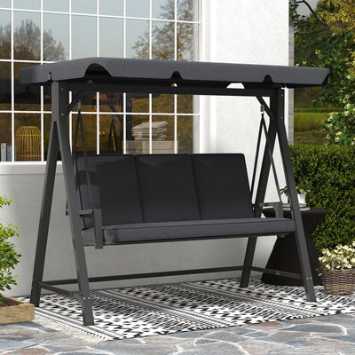 Outsunny Three-Seater Garden Swing Bench, with Adjustable Canopy - Dark Grey 