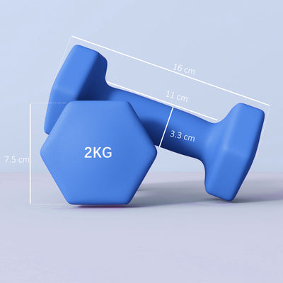 SPORTNOW 2 x 2kg Hexagonal Dumbbells Weights Set with Non-Slip Grip for Home Gym Workout, Blue 
