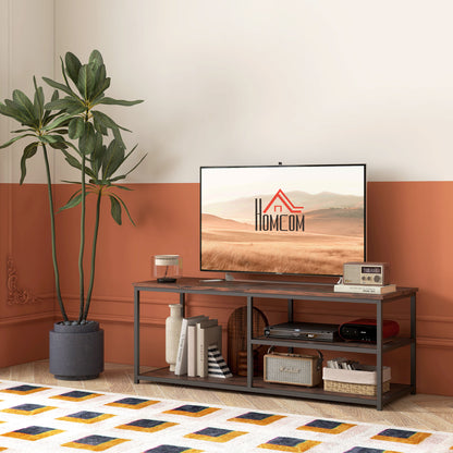 HOMCOM TV Unit for 55 inch TVs, Industrial TV Table with 2 Storage Shelves and Metal Frame, Entertainment Unit For living Room, Rustic Brown 