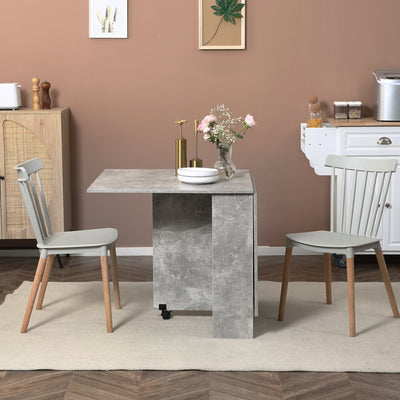 HOMCOM Folding Dining Table, Drop Leaf Table with 2-Tier Shelves, Rolling Casters, for Small Spaces, Kitchen, Cement Grey 