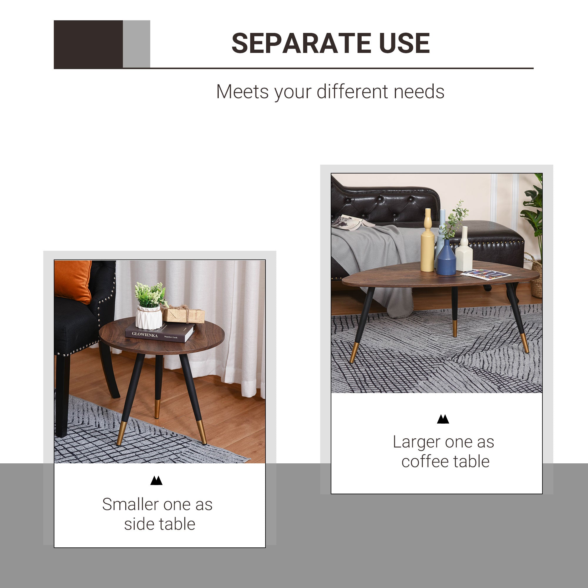 HOMCOM Set of Two Scandinavian-Style Coffee Tables - Walnut 