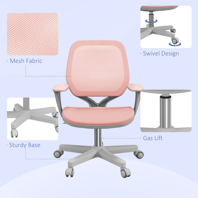 Vinsetto Office Chair, Breathable Mesh Swivel Desk Chair with Adjustable Height and  360° Swivel Security Wheels for Home Office, Study, Pink 