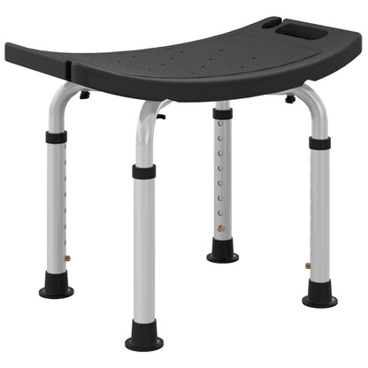 HOMCOM Height Adjustable Bath Stool, Aluminium Shower Stool with Non-Slip Pads for Elderly, Disabled, Seniors, Pregnant, Black 