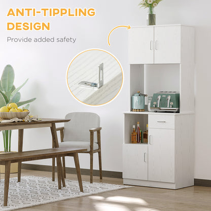 HOMCOM Freestanding Kitchen Cupboard, Modern Kitchen Storage Cabinet with Doors, Microwave Counter and Adjustable Shelves, White 