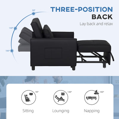 HOMCOM Linen-Look Single Chair Bed - Black 