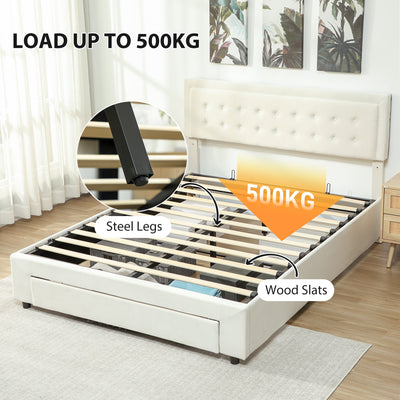 HOMCOM King Size Ottoman Bed Frame, with Front Drawer - Cream 