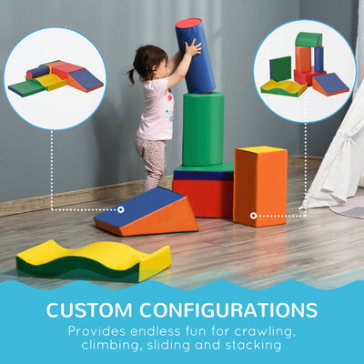 HOMCOM Soft Play Set, 7 Piece Soft Foam Blocks, Toddler Climb and Crawl Activity Play Set for 1-3 Years, Soft Play Equipment for Building and Stacking, Educational Play, Red 