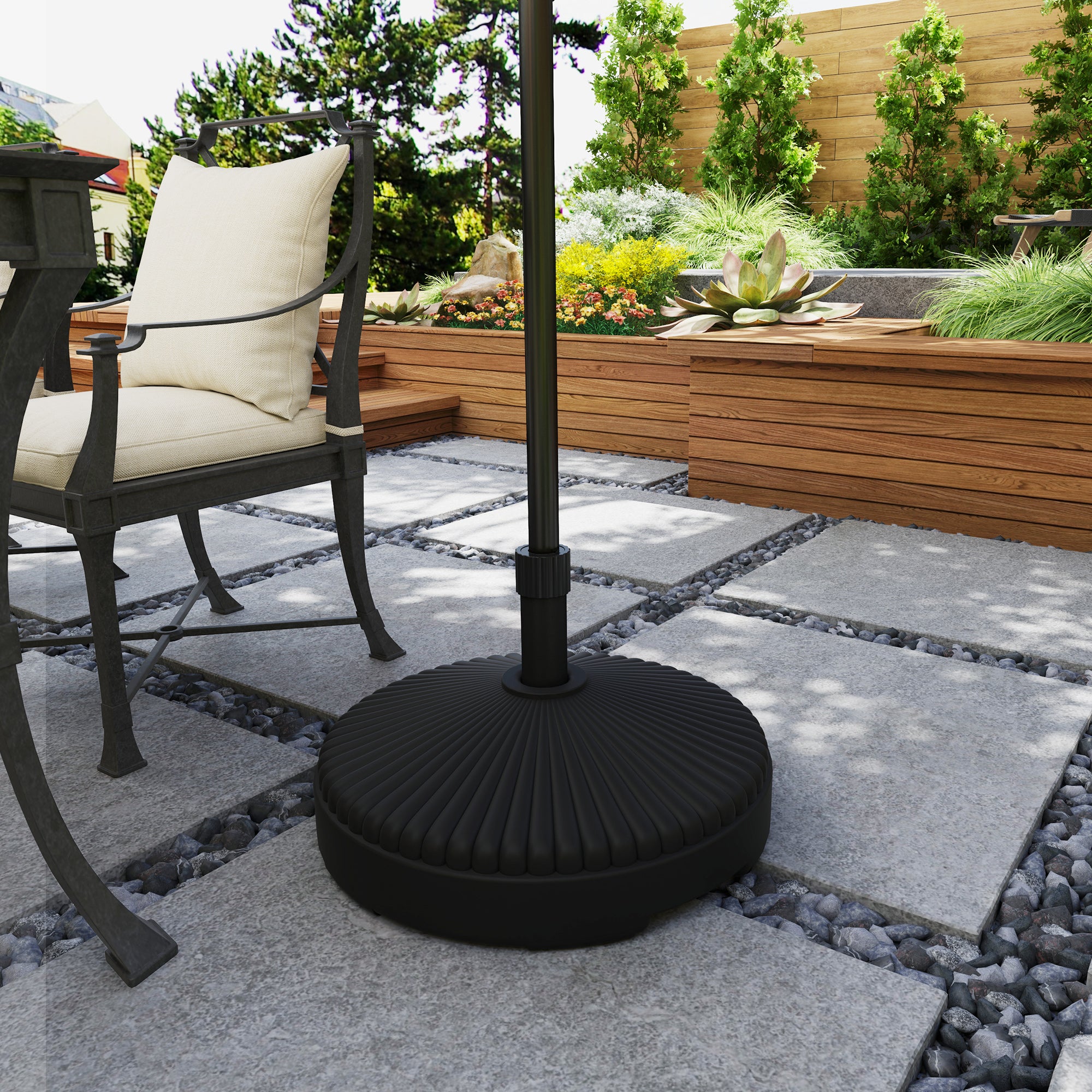 Outsunny Garden Parasol Base Holder, 28kg Sand Filled, 23kg Water Filled, Sun Umbrella Base, Φ55 x 30H cm Black 
