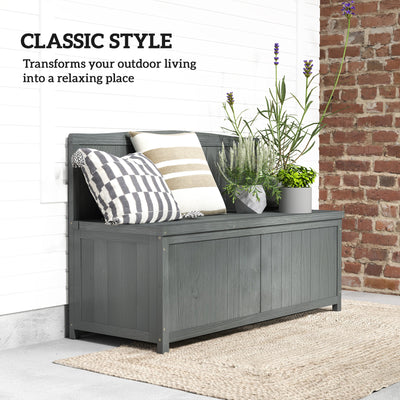 Outsunny Wood Storage Bench for Patio Furniture, Outdoor Garden Seating Tools, Grey 