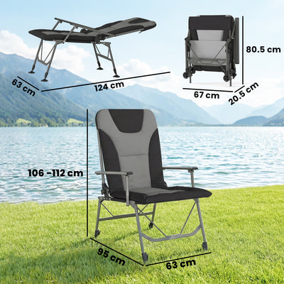 Outsunny Camping Chair Padded Reclining Folding Chair with Wide Armrests for Adults Black 