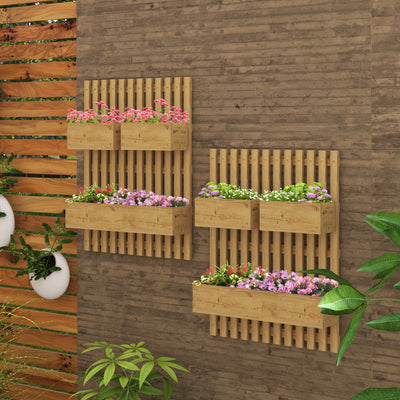 Outsunny Set of 2 Wall-mounted Wooden Garden Planters with Trellis, Drainage Holes and Movable Planter Boxes, Wall Raised Garden Bed for Patio, Carbonised 