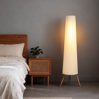 HOMCOM Dimmable Tripod Floor Lamp with Foot Switch, Nordic Standing Lamp with Fabric Shade, 153cm, White, White and Natural