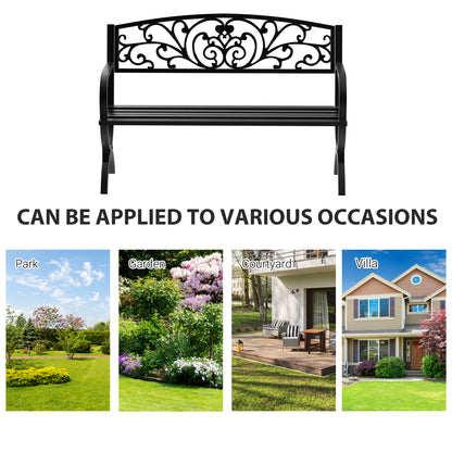 Outsunny 127L x 60W x 85H cm Powder Coated Garden Bench for Patio Backyard, Steel-Black 