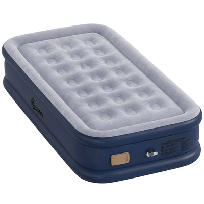 Outsunny Inflatable Mattress, Single Air Bed with Built-in Electric Pump, 3 Mins Inflation, Flocked Surface, Grey 