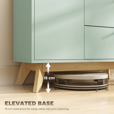 HOMCOM Sideboard Storage Cabinet, 80 cm Buffet Cabinet with 2 Drawers, Open Compartment, Adjustable Shelf, Light Green and Oak 