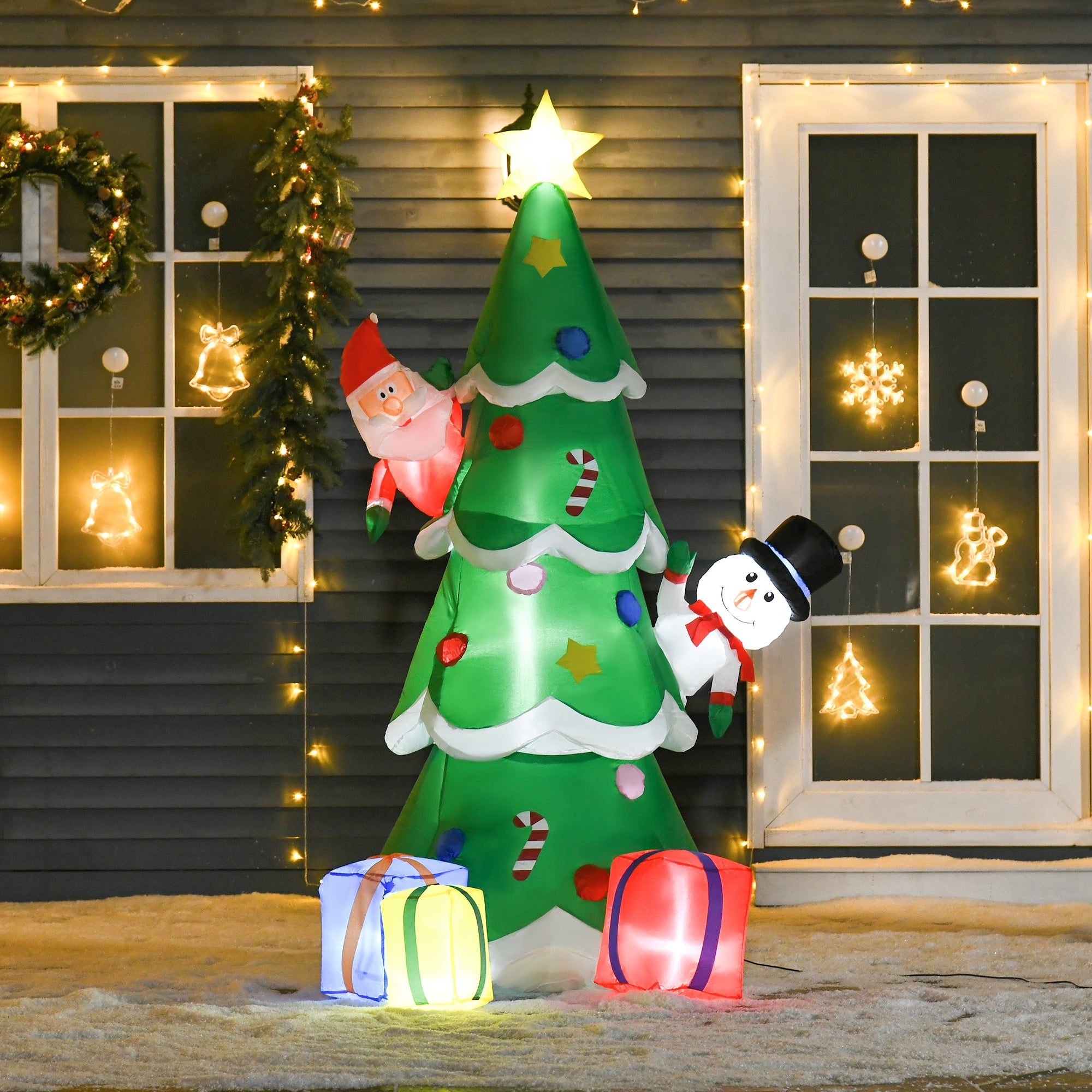 HOMCOM 7FT Christmas Inflatable Tree LED Lighted for Indoor Outdoor Decoration 