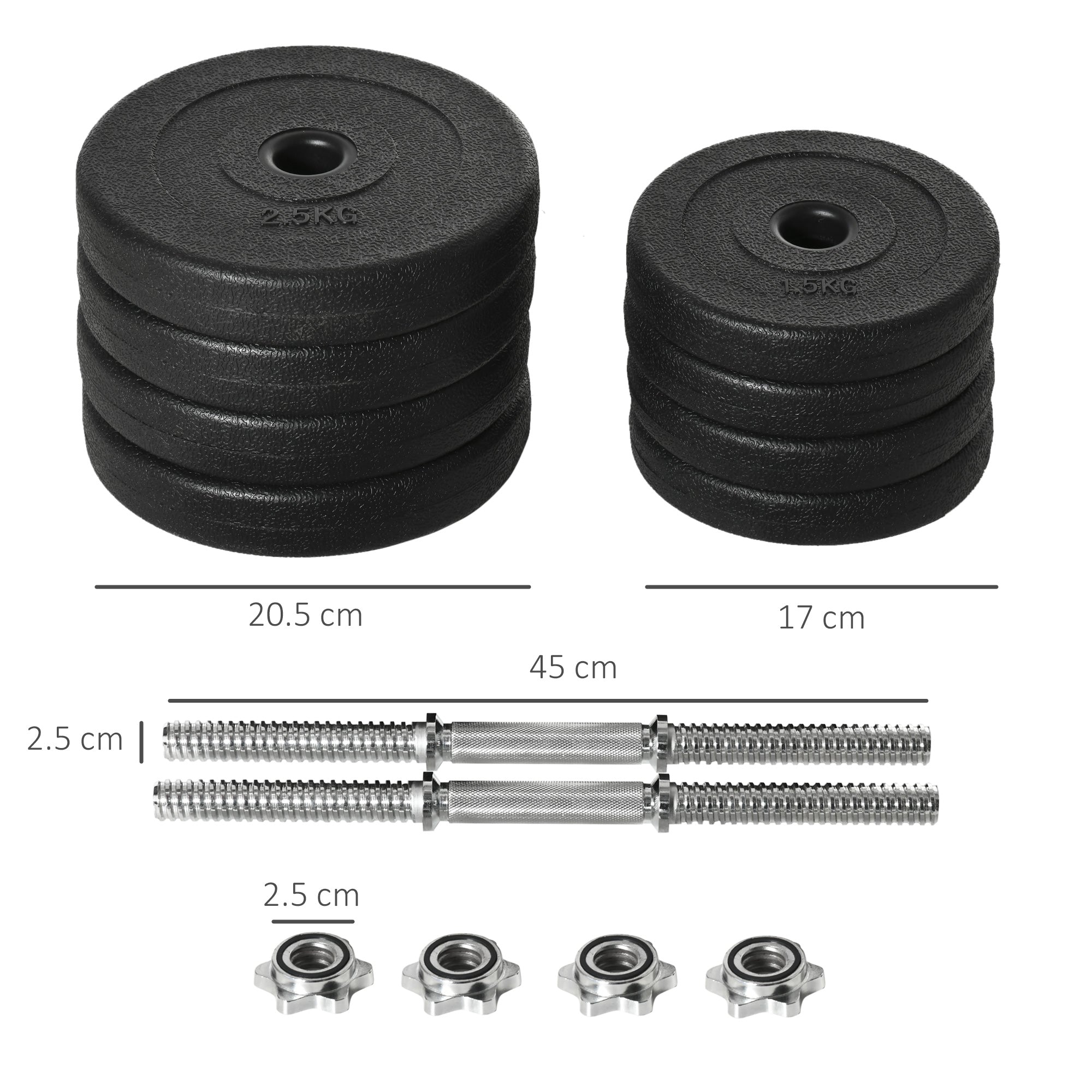 HOMCOM 20KG Adjustable Weights Dumbbells Set, Dumbbell Hand Weights for Home Office Gym Body Fitness Lifting Training, Black 