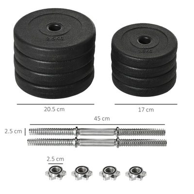 HOMCOM 20KG Adjustable Weights Dumbbells Set, Dumbbell Hand Weights for Home Office Gym Body Fitness Lifting Training, Black 