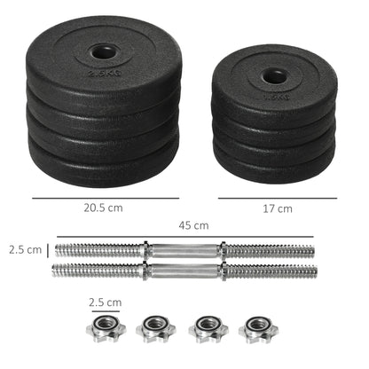 HOMCOM 20KG Adjustable Weights Dumbbells Set, Dumbbell Hand Weights for Home Office Gym Body Fitness Lifting Training, Black 