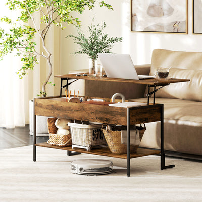 HOMCOM Lift-Top Coffee Table, with Storage - Rustic Brown 