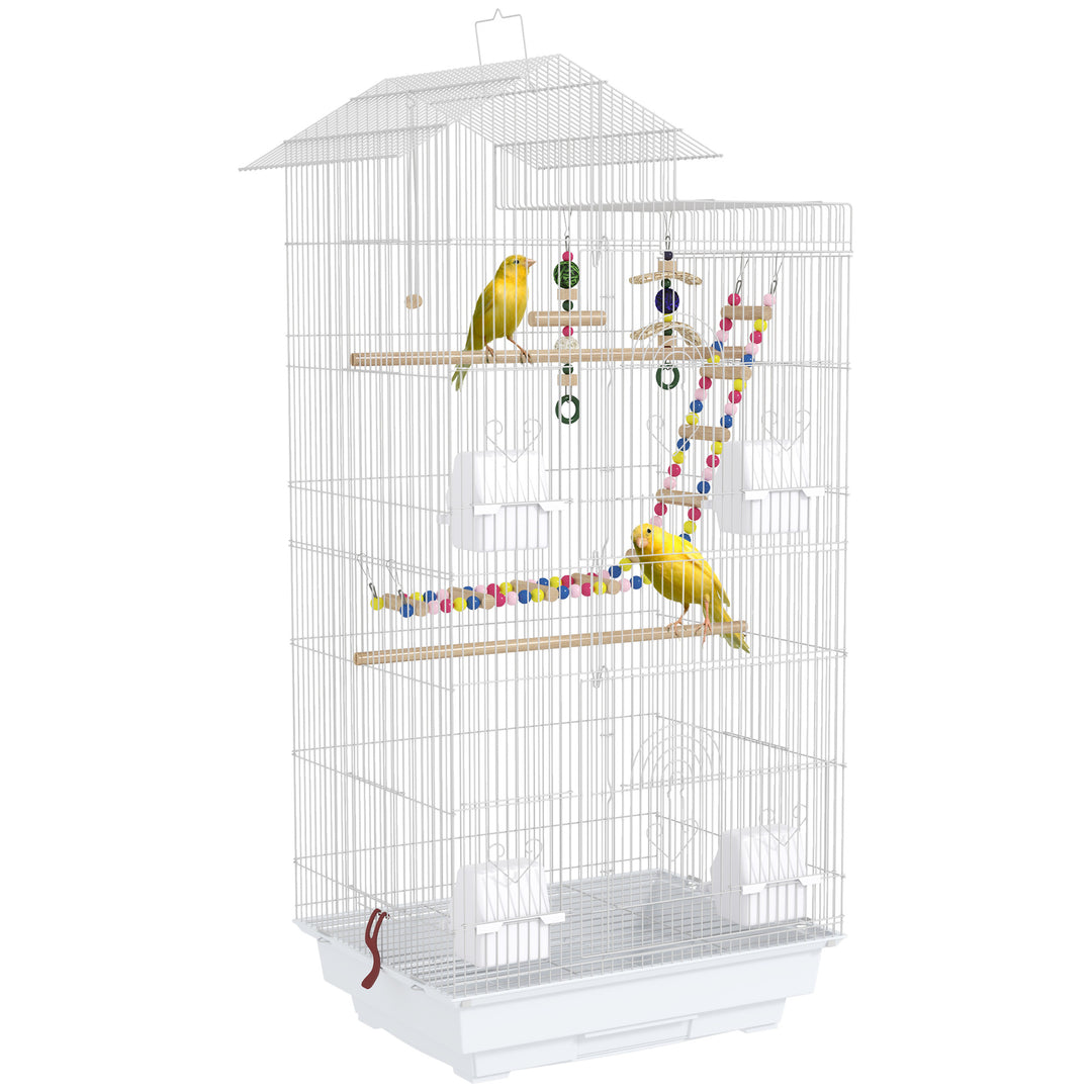 PawHut Bird Cage for Budgies, Finches, Canaries w/ Accessories, Toys, Tray, White 