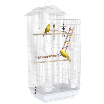 PawHut Bird Cage for Budgies, Finches, Canaries w/ Accessories, Toys, Tray, White 