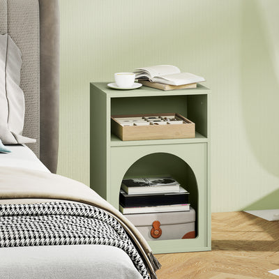 HOMCOM Bedside Table with 2 Open Compartments - Light Green 