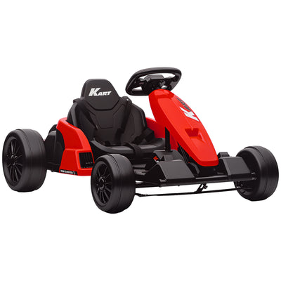 AIYAPLAY 24V Electric Go Kart, Drift Kart with Adjustable Seat, Slow Start, 5-Point Harness, Music, Horn, for 6-12 Years, Red 