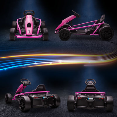HOMCOM 24V Electric Go Kart for Kids, Drift Ride-On Racing Go Kart with 2 Speeds, for Boys Girls Aged 8-12 Years Old, Pink 