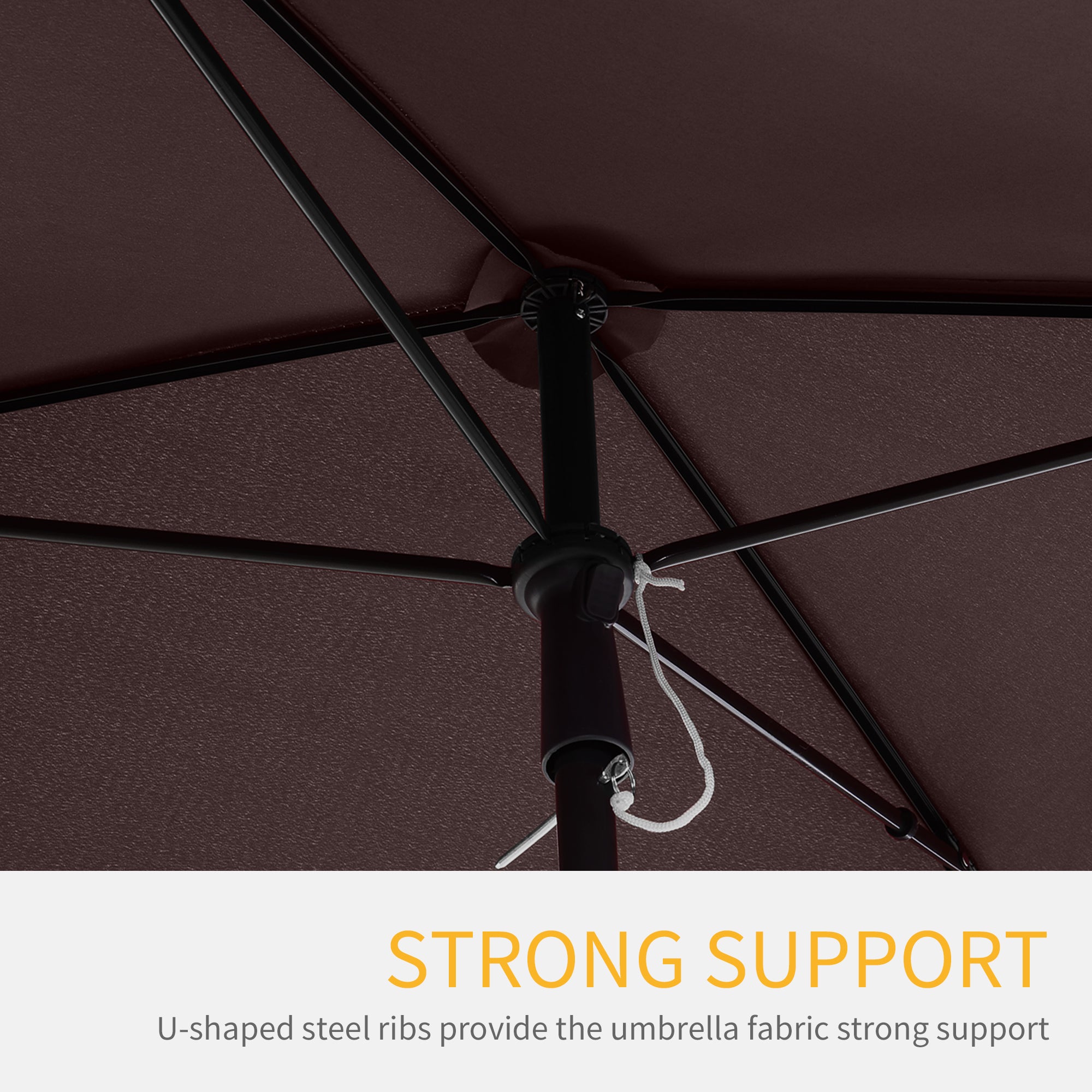 Outsunny Garden Parasol Umbrella, Outdoor Market Table Umbrella with Ruffles & Aluminium Pole, Rectangular Tilting Parasol Sun Shade Canopy, 2 x 1.3m, Brown 