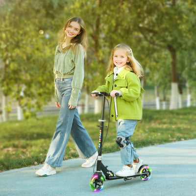 AIYAPLAY Scooter for Kids Ages 3-8 with Adjustable Handle, 2 Light up Wheels, Handbrake & Rear Brake for Girls and Boys, Black 